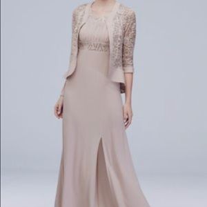 Beautiful Champagne Two piece set w/ jacket and ruched bodice dress